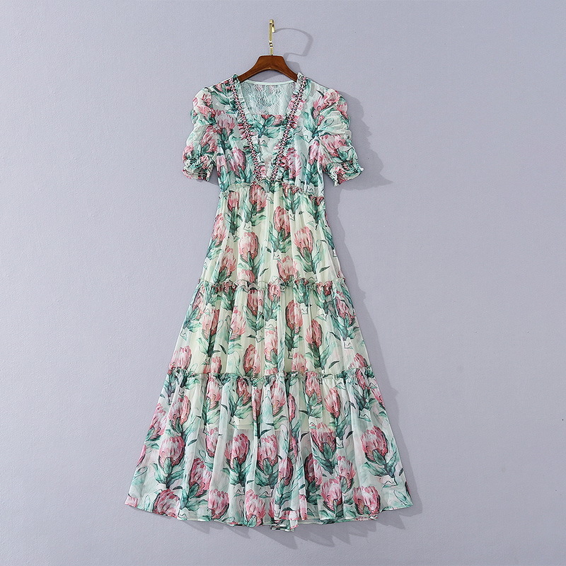 Casual Dresses European and American women' clothing summer style Short sleeves with bubble Fashionable floral print dress IF31, Green
Casual Dresses European and American women' clothing summer style Short sleeves with bubble Fashionable floral print dress IF31, Green