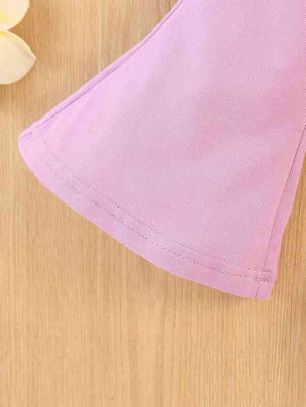 Baby Letter Graphic Ruffle Trim Pullover & Flare Leg Pants SHE