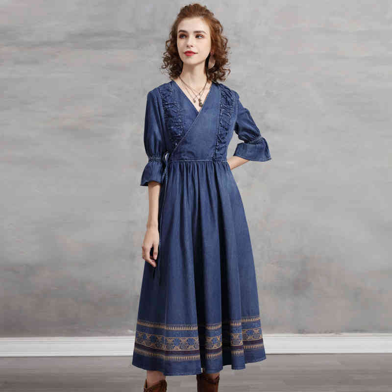Johnature Women Patchwork Fold Denim Cotton Dresses V-Neck High Waist Vintage Spring Clothes A-Line Flare Sleeve Dress 210521, Blue
Johnature Women Patchwork Fold Denim Cotton Dresses V-Neck High Waist Vintage Spring Clothes A-Line Flare Sleeve Dress 210521, Blue