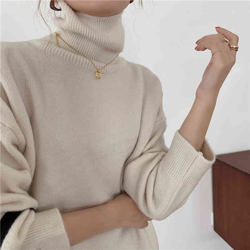 Spring Autumn OL Minimalist Outwear Pullover Tops Warm Winter Bottoming Sweater Women Elegant Knitted Sweaters 210421