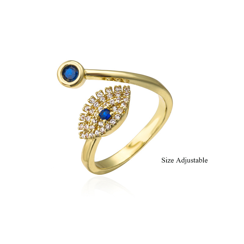 S2458 Fashion Jewelry Evil Eye Ring Women's Inlaid Zircon Opening Adjustable Blue Eyes Rings