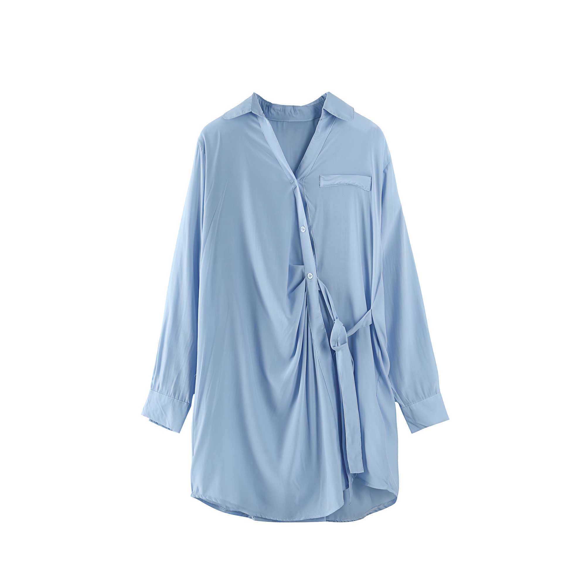 Spring Summer Design Full Medium Length Solid Turn Down Collar Shirt Dress Lace Up Waist 210615, Blue
Spring Summer Design Full Medium Length Solid Turn Down Collar Shirt Dress Lace Up Waist 210615, Blue
