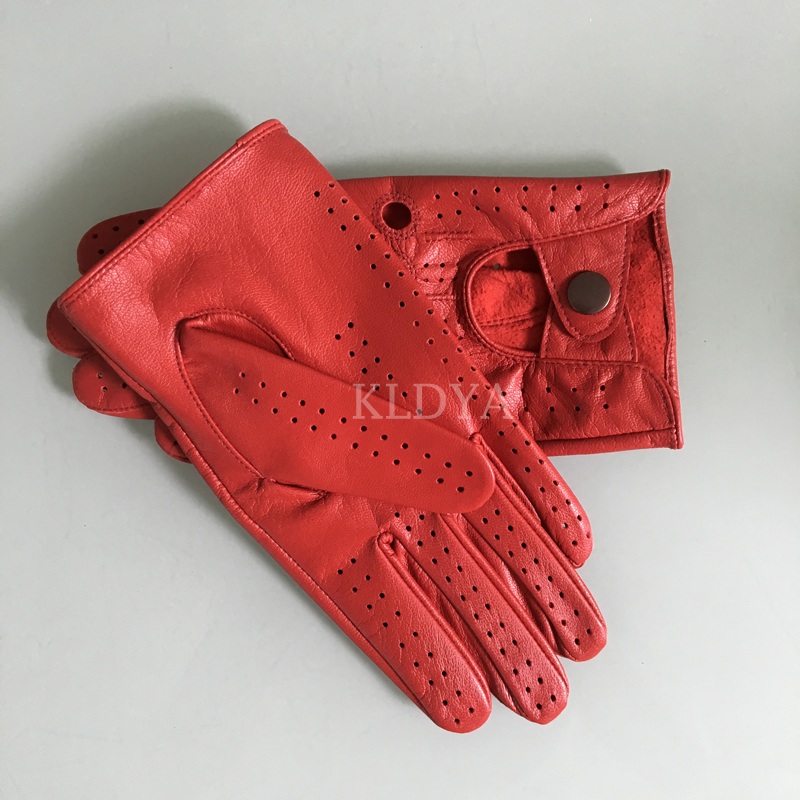 Fashion Solid Breathable Leather Gloves Spring Men Wrist Nappa Mitten Real Genuine Male Unlined Driving