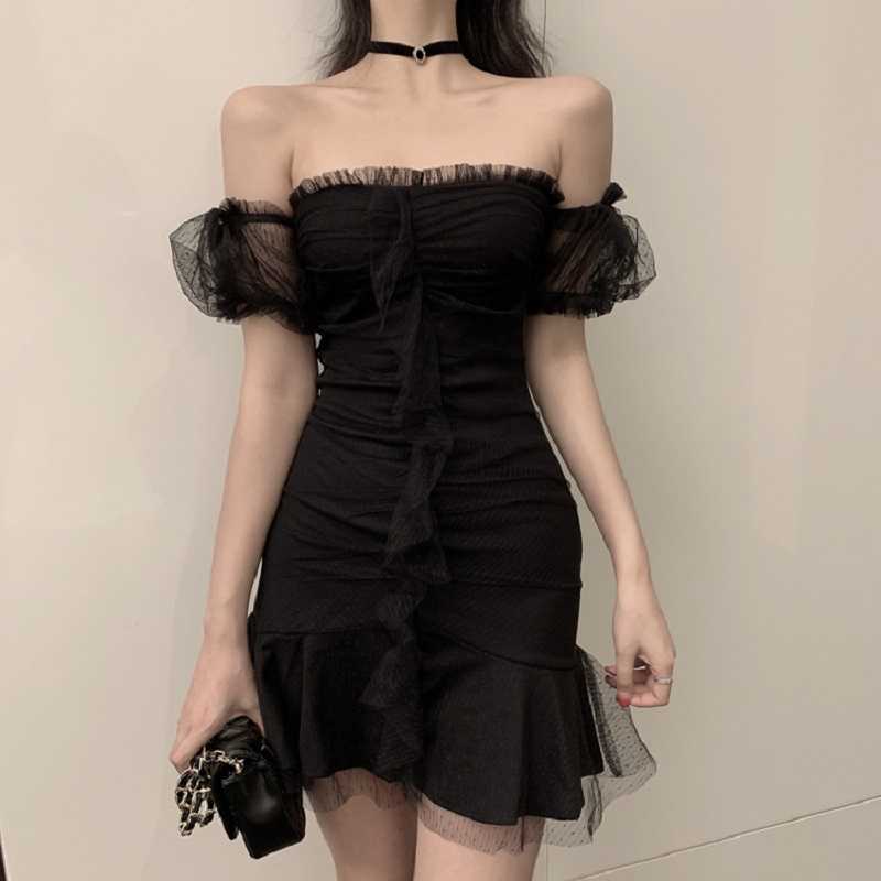 Ins Harajuku Slash neck mesh female summer ulzzang fashion retro high waist strapless A-line solid casual dress 210608, Black
Ins Harajuku Slash neck mesh female summer ulzzang fashion retro high waist strapless A-line solid casual dress 210608, Black