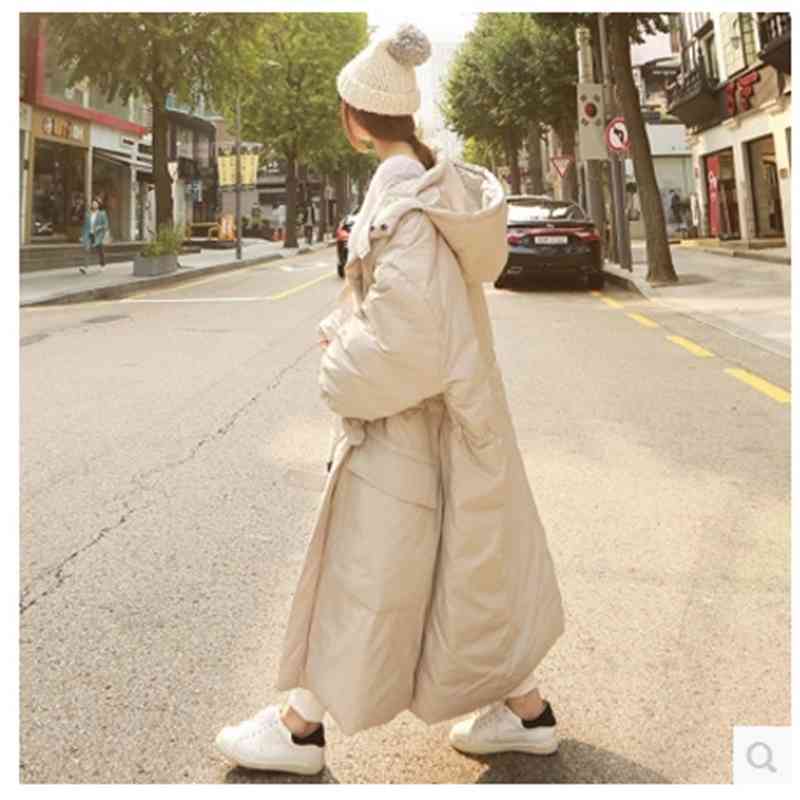 Winter Korean Style Women Long Warm Parkas Coat Women New Cotton Hooded Thick Parkas Coats Solid Color Thick Women Clothing 210421