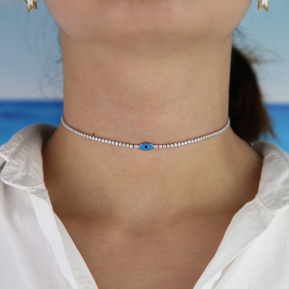 5A cz tennis chain evil eye charm choker necklace with colorful enamel lovely eyes pendant fashion necklaces jewelry