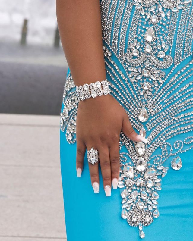 2021 Plus Size Arabic Aso Ebi Blue Luxurious Mermaid Prom Dresses Beaded Crystals Sheer Neck Evening Formal Party Second Reception Gowns ZJ322