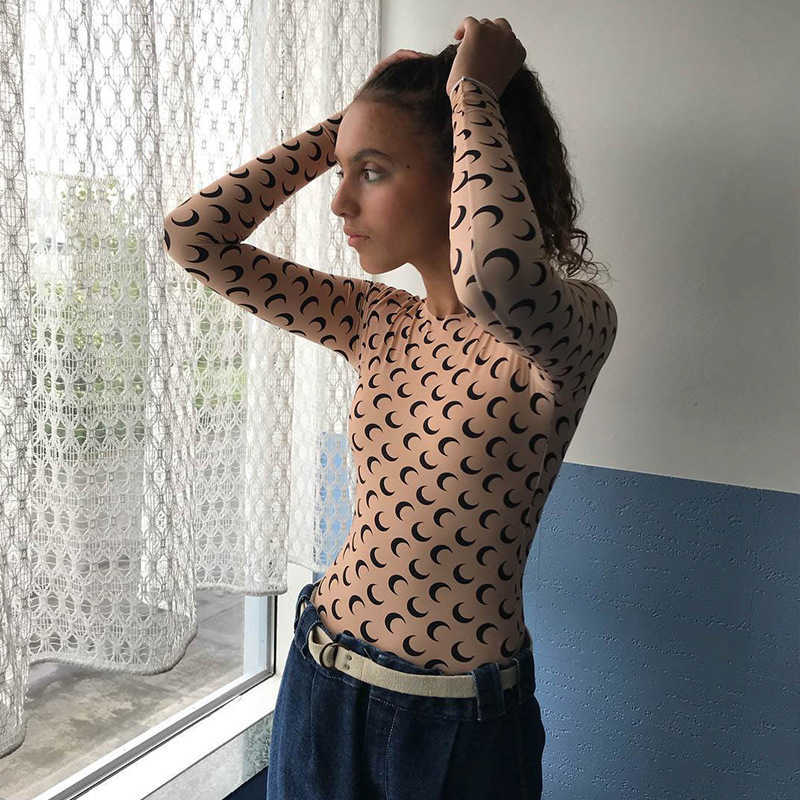 Moon Printed Long Sleeve Women T-shirts Slim Plus Size Basic Fashion 5 Colors Tshirt Female S-4XL Casual Tee Shirt Femme 210607