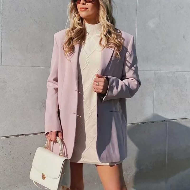 Vintage Women Elegant Pink Blazer Spring-Autumn Fashion Ladies Nothced Collar Suits Jackets Streetwear Female Chic 210527