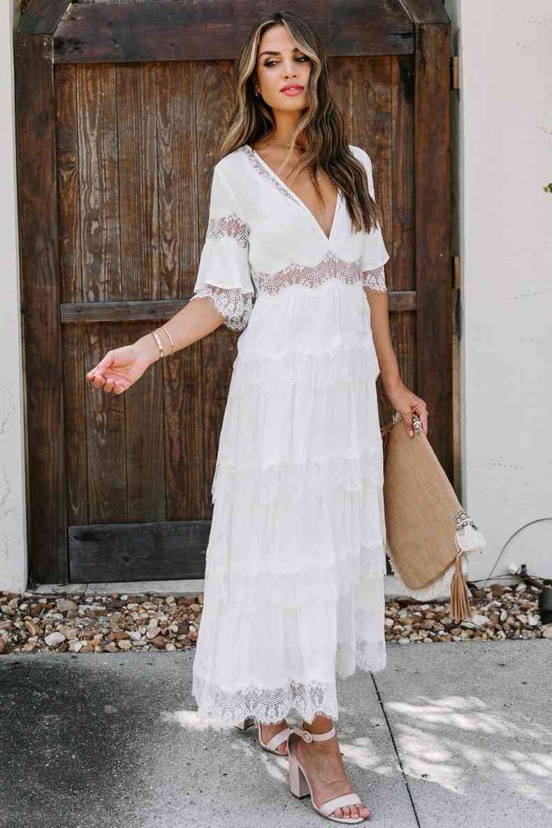 Women Dress Hollow Out Sexy Loose Casual Bohemia Deep V Neck Half Sleeve Maxi es Plus Size Summer es 210513