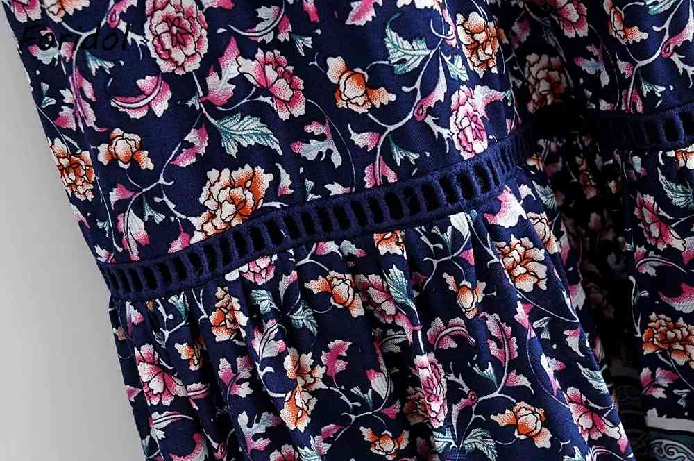 Foridol Floral Print Bohemian Long Skrits Womens High Waist Blue Hollow Out Maxi Skirt A-line Summer Casual Skirt Bottoms 210415