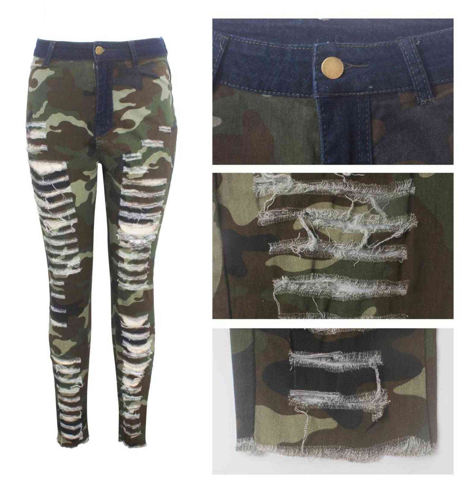 Autumn Winter Female Denim Pants Women Skinny Hole Spliced Camouflage Print Jeans Sexy pencil Bandage Trousers HSF2096 211129