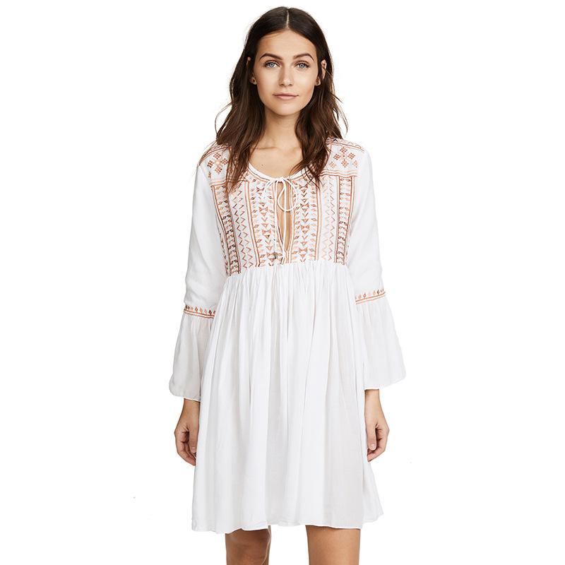 Summer Bikini Cover Up Cotton Embroidery Short White Dress Trumpet Sleeves Beach Sunscreen Female Bathing Suit Ups Women's Swimwear
Summer Bikini Cover Up Cotton Embroidery Short White Dress Trumpet Sleeves Beach Sunscreen Female Bathing Suit Ups Women's Swimwear