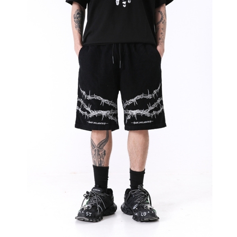IEFB Men's Wear High Street Hip-hop Embroidery Black Personality Gothic Shorts Knee Length Pants For Men High Qulity 9Y1308 210524