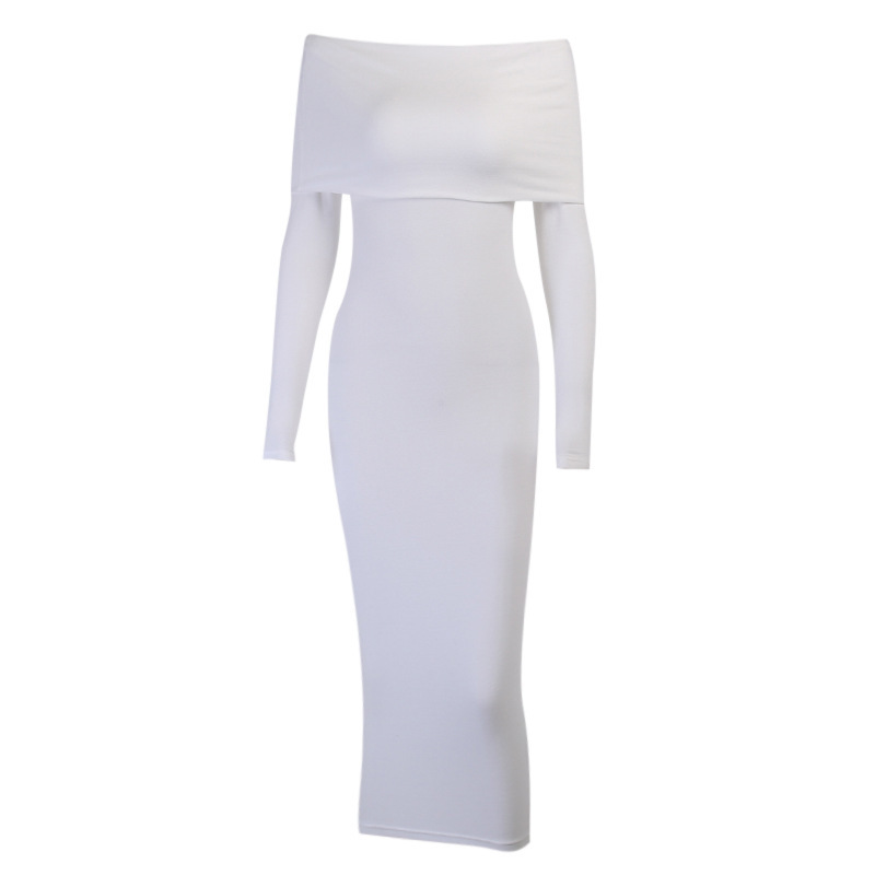 Women Dress Slash Neck Off Shoulder Vintage Black White Long Sleeve Sexy es 210513