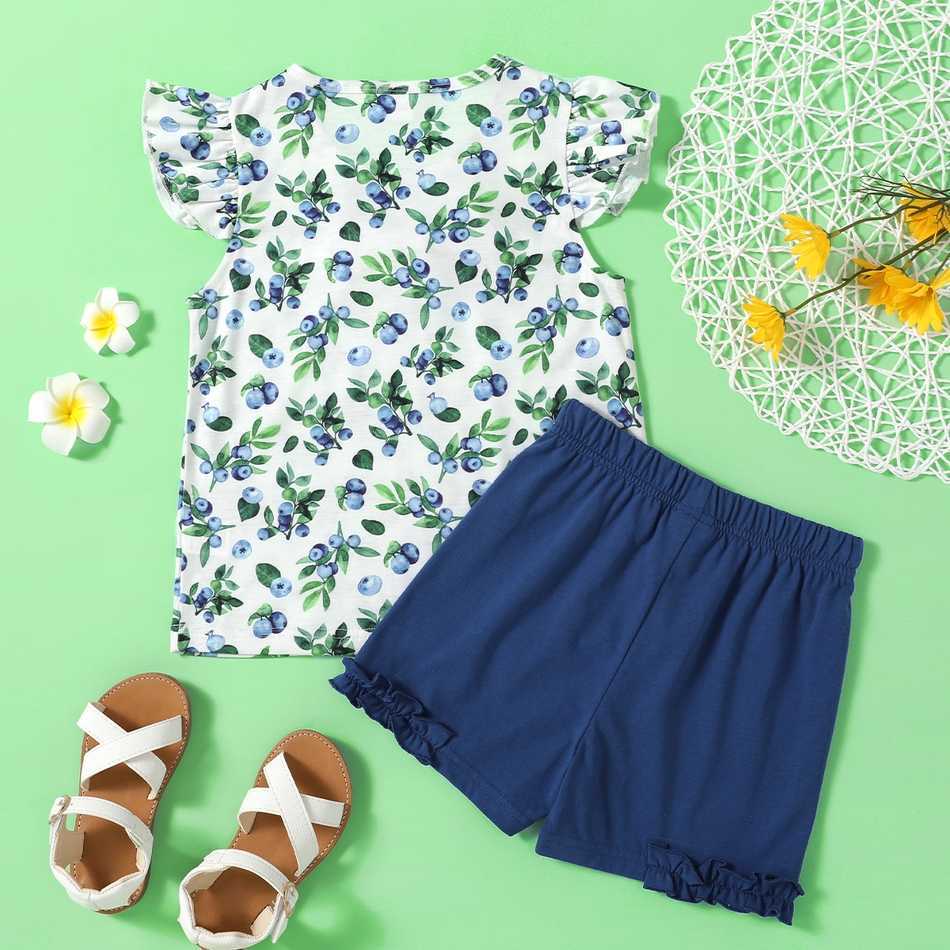 Stylish Blueberry Leaves Print Bowknot Top And Shorts 210528