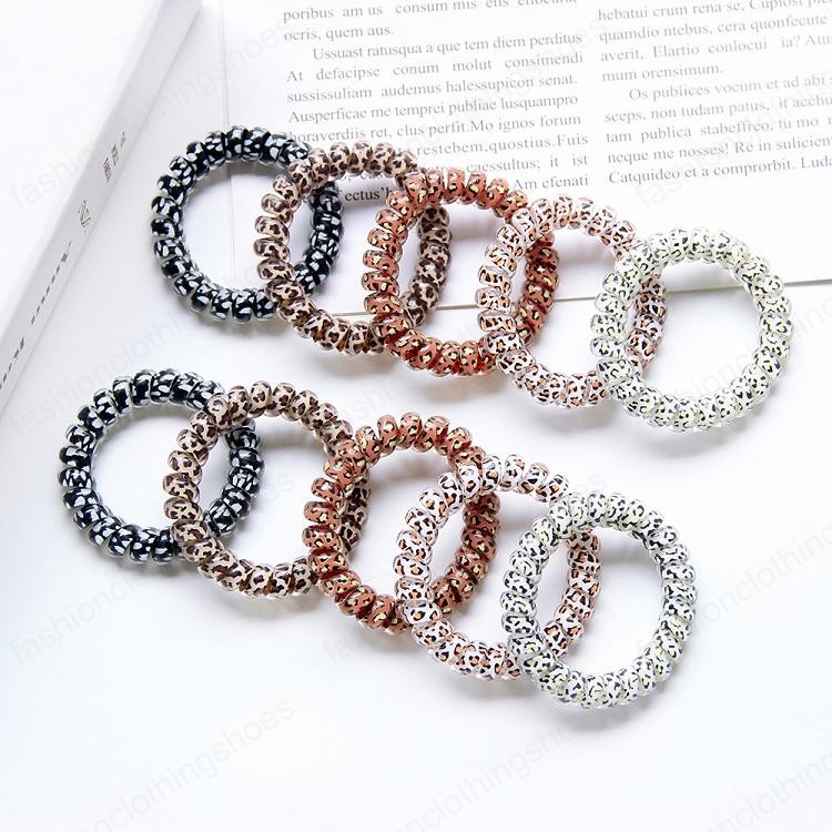 10Pcs/lot Telephone Wire Hairbands Milk Tea Color Leopard Print Hair Tie Rubber Band Accessories Ponytail Holder Headdress Scrunchies