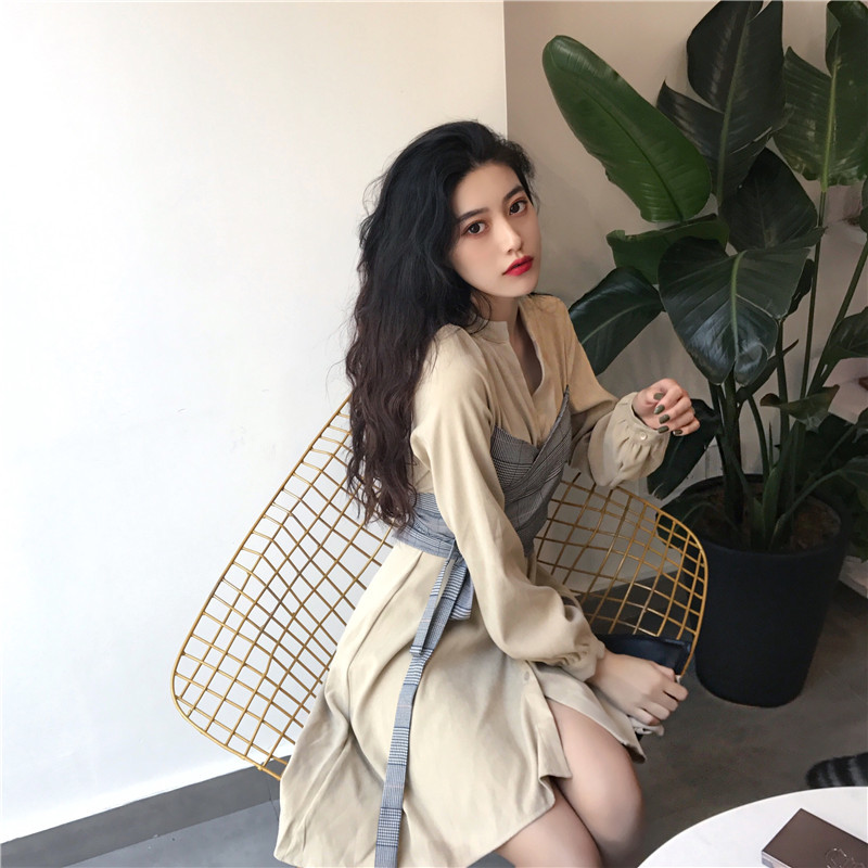 Elegant Casual Mini Dress Women V-Neck Long Sleeve Vintage Plaid Midi Dress Office Lady Chic Dress Korean Autumn 210521