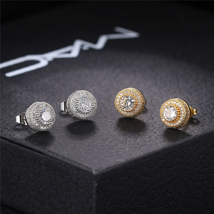 Hiphop full CZ diamond micro stud earrings for men hipster goldplated jewelry