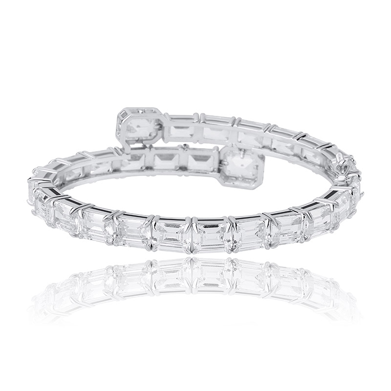 New Fashion Iced Out Baguette Cubic Zirconia Adjustable Bangle Women's Bracelet Hip Hop Charm Jewelry Valentine Day Punk Party Gift for Women and