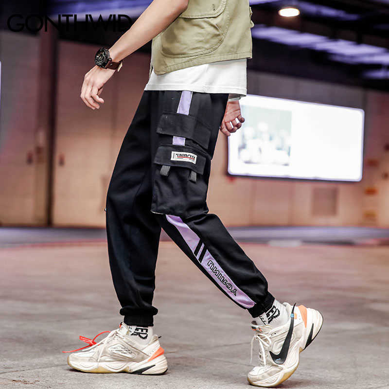 GONTHWID Color Block Cargo Harem Joggers Track Pants Hip Hop Casual Baggy Sweatpants Streetwear Fashion Hipster Pants Trousers 210930