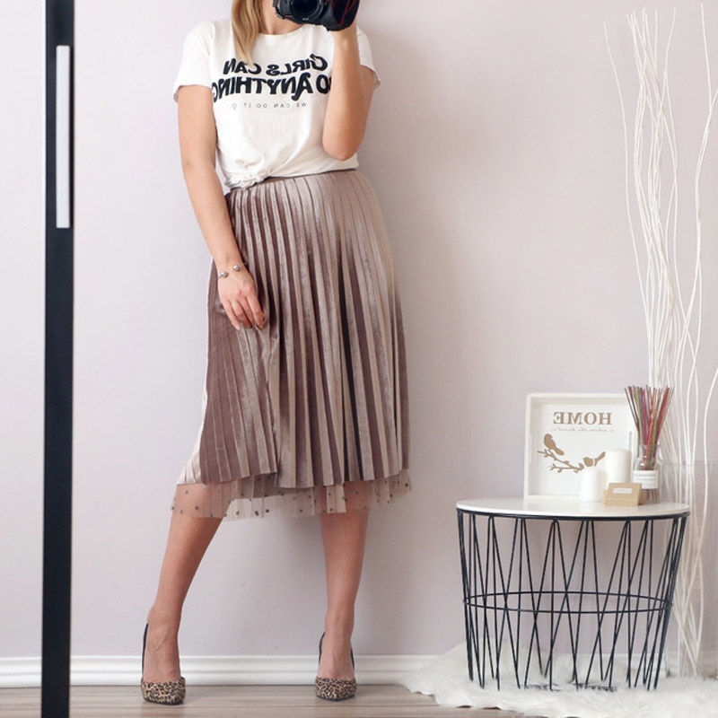 Velvet Lining Tulle Skirts Women Spring Polka Dot Female High Waist Pleated Midi Long Can Wear Two Sides 210514