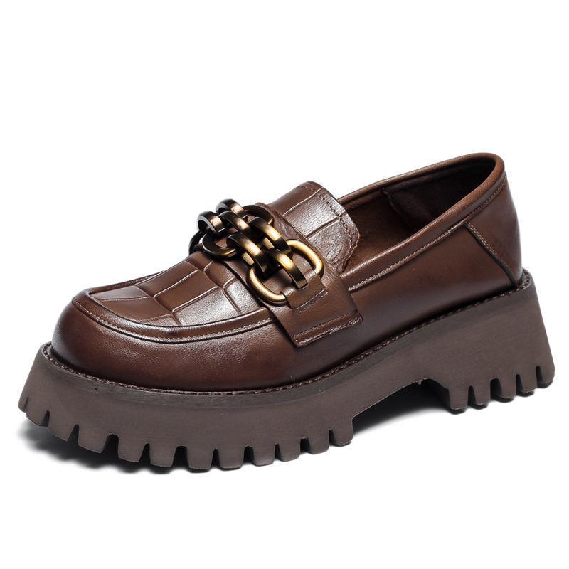 Dress Shoes Women Block Heels Pumps Pu Leather Platform Mid Chain Round Toe Ladies Black 2021