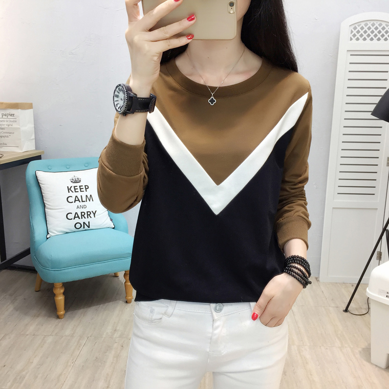 Fashion Women T-shirt Long Sleeve Autumn Color Splicing Tops O-neck Plus Size 3XL Blusa Feminina 1006 40 210508