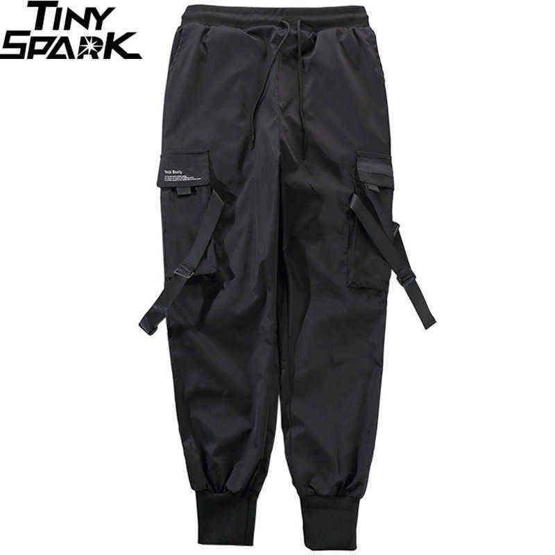 Hip Hop Cargo Pants Pockets Men Streetwear Harajuku Joggers Pants HipHop Swag Ribbion Harem Pants Fashion Casual Trousers 211112