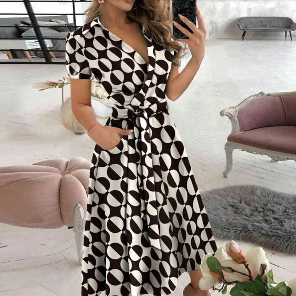 Vintage V Neck Bandage Dress Summer Short Sleeve Midi Party Women Elegant High Waist Slim Holiday Sundress 210522