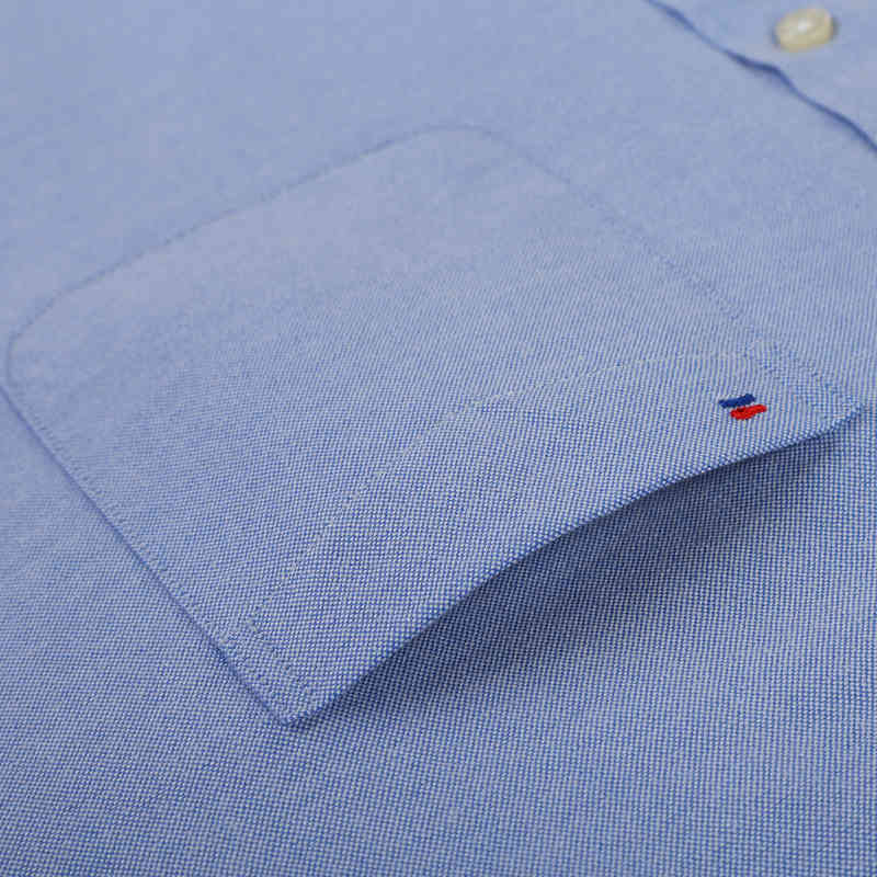 Men's Long Sleeve Oxford Plaid Striped Casual Shirt Front Patch Chest Pocket Regular-fit Button-down Collar Thick Work Shirts 210410