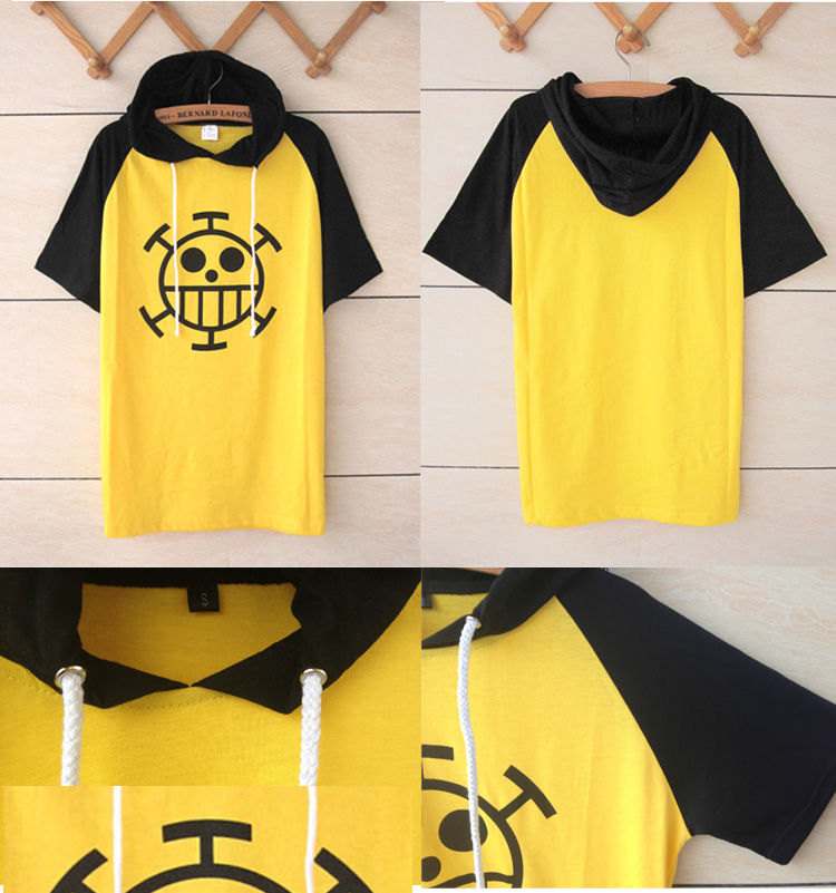 Anime One Piece Trafalgar Law Cosplay T shirt Cartoon Short Sleeve summer men women Cotton Hooded Tshirt9683021