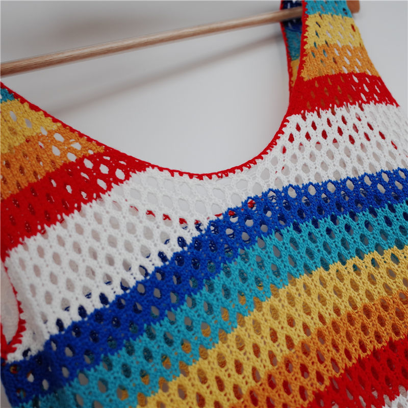 Multicolored Striped Summer Beach Wear Mini Dress Women Tunic Swimwear Cover-ups Bikini Wrap Cover Up Sarong plage #Q726 210420