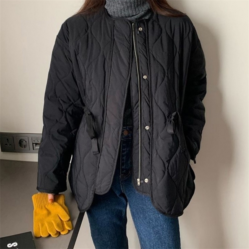 Alien Kitty Winter Solid Women Coat Office Lady O-Neck Thick Warm Loose Casual Jacket Female Outwear Elegant Tops 210819