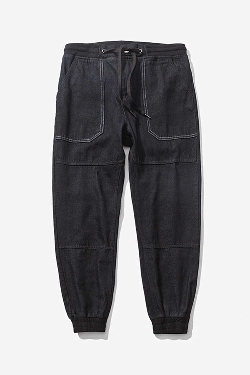 Japan Style Black Jeans Pants Men Pencil Jeans Harajuku Denim Harem Pants Male Elastic Waist Leg Opening Black Pants Fashion 210603