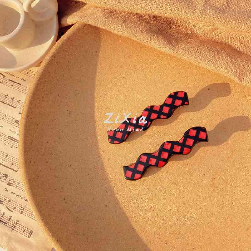 Hair Accessories Chic Black and White Checkered Broken Bangs Clip Diamond Big Wave Duckbill Personalized Motorcycle Girl Side