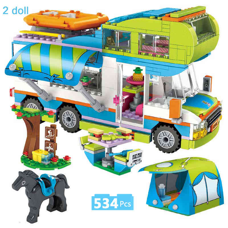 

534pcs Compatible Friends City Outing Camper Bus Car Building Blocks Mia New House Bricks Educational Toys for Girls 1008 1020