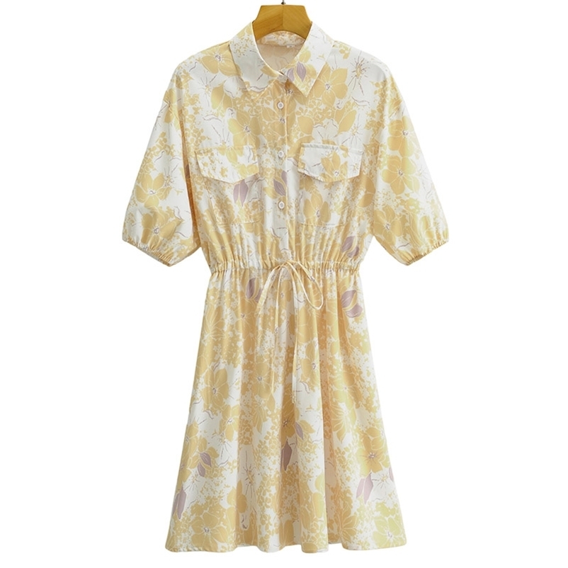 Summer Women Turn-down Collar Printed Female Short Sleeve Casual Pleated Dresses High Quality A-Line Size L 210524, Yellow
Summer Women Turn-down Collar Printed Female Short Sleeve Casual Pleated Dresses High Quality A-Line Size L 210524, Yellow