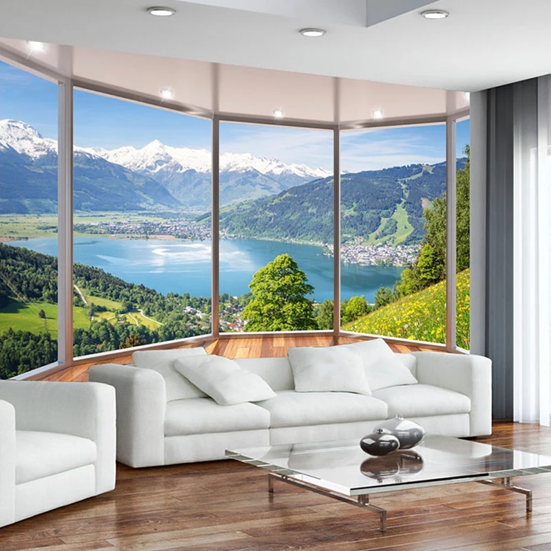 Custom Photo 3D Balcony Forest Lake Space Mural Modern Living Room Background Painting Home Decor Wallpapers