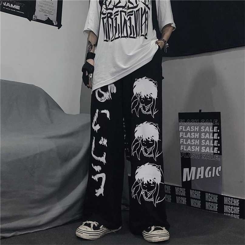 HOUZHOU Japanese Harajuku Anime Print Wide Leg Pants Women Hippie Streetwear Black Sweatpants Korean Style Oversized Trousers 211115