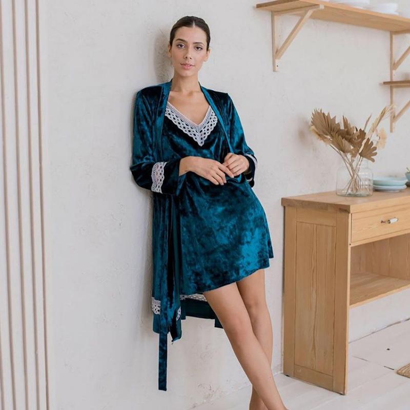 Women' Sleepwear Hiloc Velour Robe Set Lace Patchwork Sexy Peignoirs For Women Woman 2 Pieces Long Sleeve Bathrobes V-Neck Elegant Nightdre, Blue
Women' Sleepwear Hiloc Velour Robe Set Lace Patchwork Sexy Peignoirs For Women Woman 2 Pieces Long Sleeve Bathrobes V-Neck Elegant Nightdre, Blue