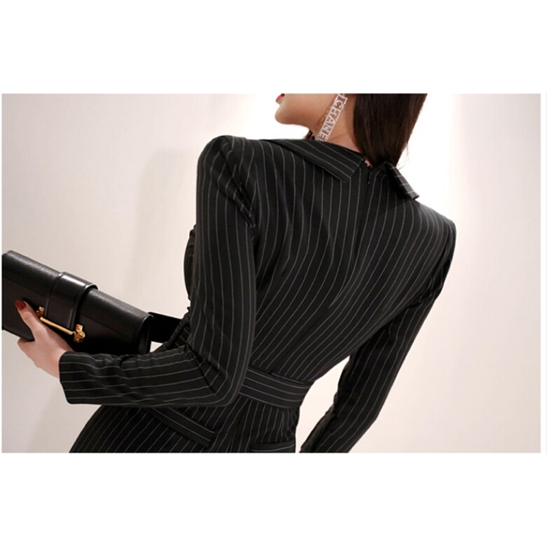 arrival High quality Spring Elegant rompers womens jumpsuit Black Striped Waist Long Jumpsuit 210520