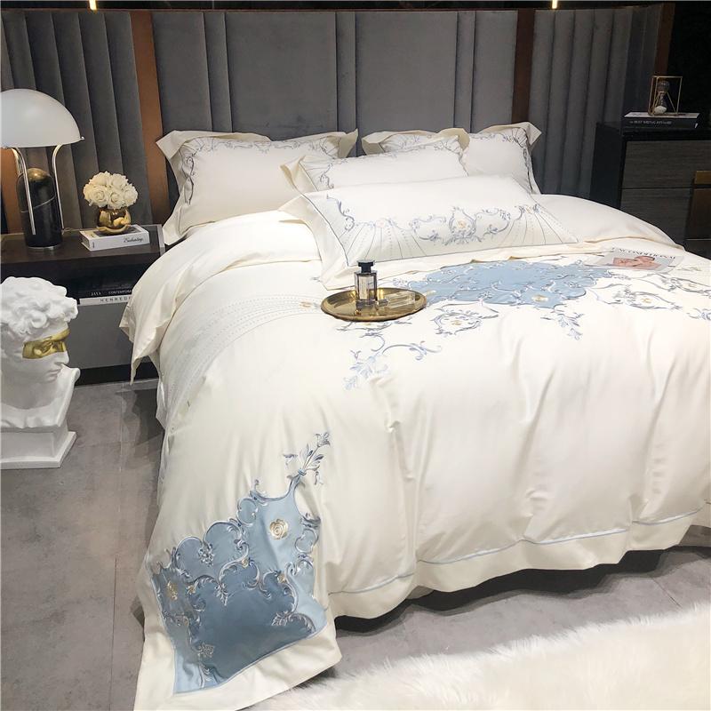 Duvet Cover Set Long Staple Cotton Embroidery Luxury Bedding King Queen Size 4pcs Comforter Bed Sheet 2Pillow Shams Sets