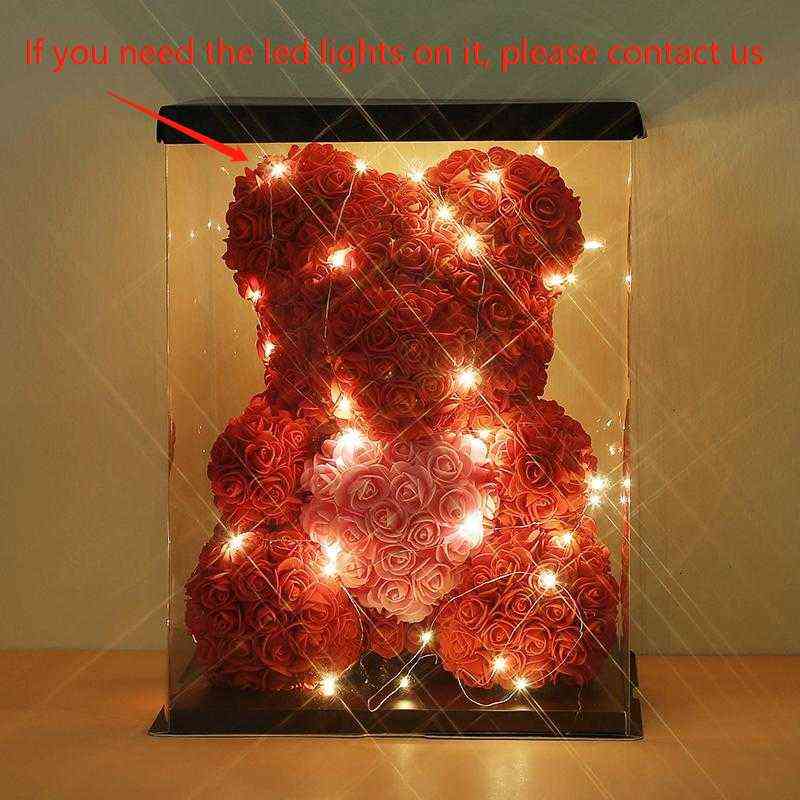 25/40cm Roses Bear with Heart Artificial Flower Rose Teddy Bear For Women Valentine Wedding Birthday Christmas Gifts Decoration 211108
