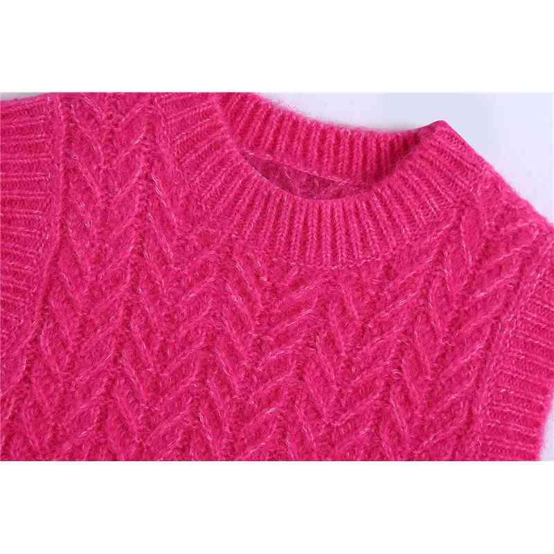 Streetwear Women Pink O-Neck Sweaters Tanks Fashion Ladies Knitted Tops Sweet Female Chic Pullovers Elegant Girl 210430