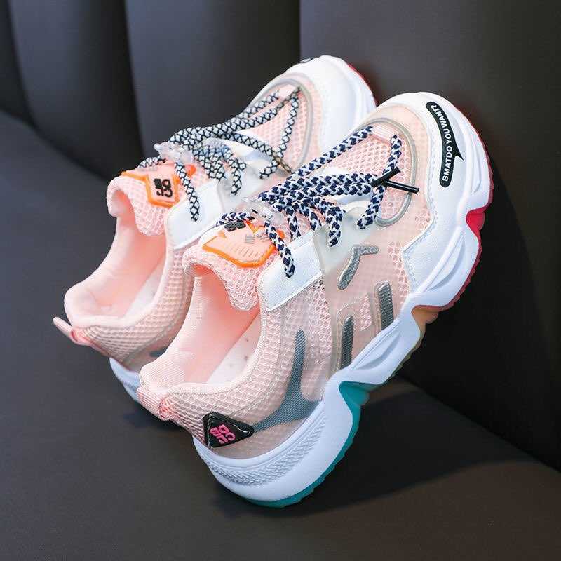 2021 new boys and girls fashion rainbow solid bottom sneakers children middle school students breathable running shoes Y0809