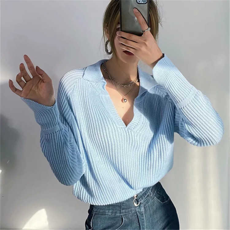 Spring Autumn Solid Simple Turn Down Collar Full Sweater Loose Bottom Knitwear 210615, White
Spring Autumn Solid Simple Turn Down Collar Full Sweater Loose Bottom Knitwear 210615, White