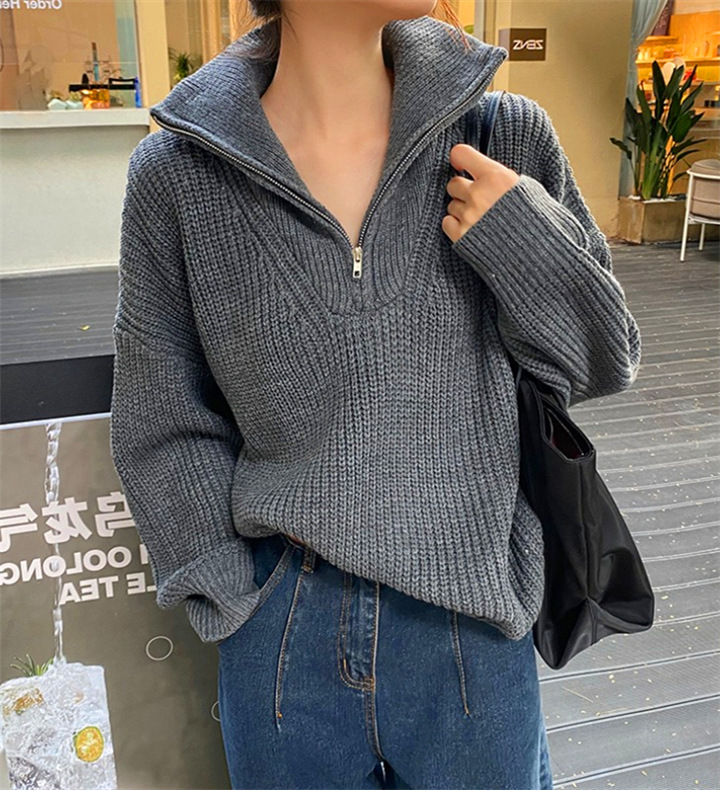 2021 Autumn and Winter New Large Lapel Zipper Pullover Thickened Loose Solid Color Knitted Sweater for Women, White;black
2021 Autumn and Winter New Large Lapel Zipper Pullover Thickened Loose Solid Color Knitted Sweater for Women, White;black