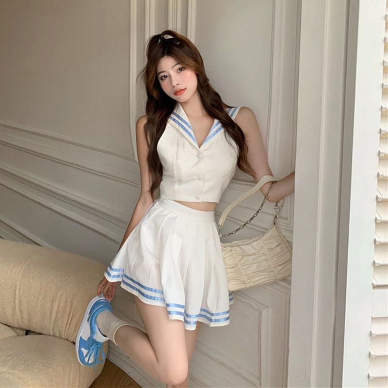 clothing sets suit skirt women's hong kong style backless sailor halter high waist pleated fashion two-piece, White
clothing sets suit skirt women's hong kong style backless sailor halter high waist pleated fashion two-piece, White