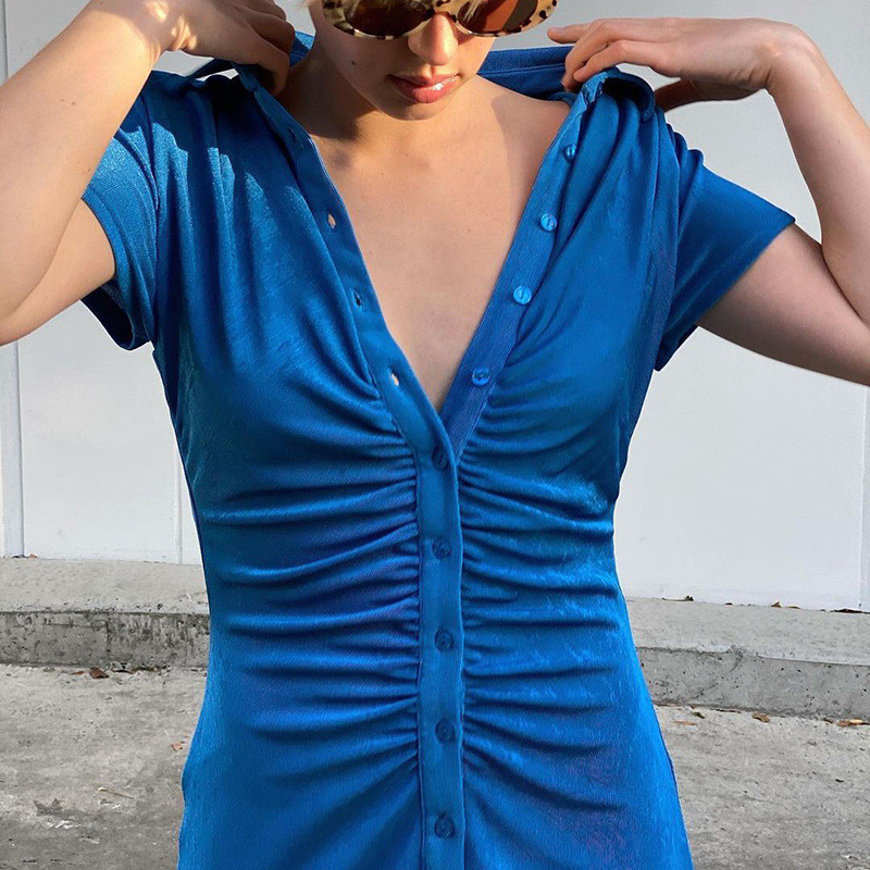 CNYISHE Turn-Down Collar Button Up Women Shirt Dresses Club Party Short Sleeve Dress Spring Streetwear Sexy Clothes Vestido 210419